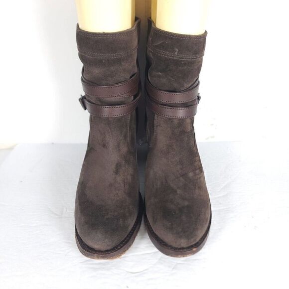 Frye Women's Jane US 8,5B B Strappy Belted Oiled Suede Short Boot Ankle Bootie - Picture 3 of 15